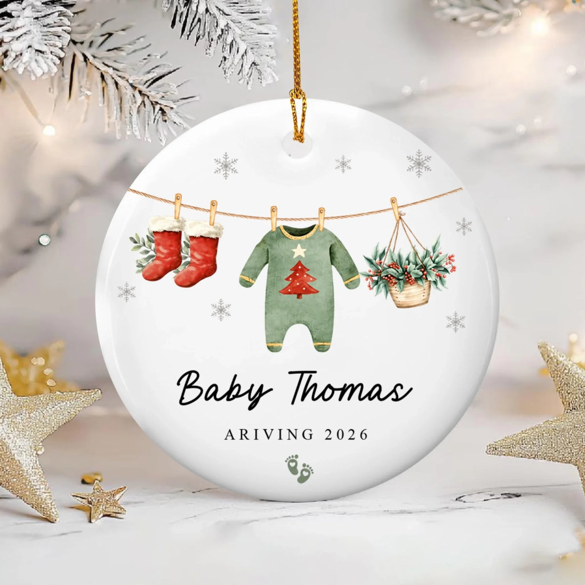 Our Greatest Christmas Gift Is on the Way - Personalized Ceramic Ornament, Custom Baby Arrival Announcement, Pregnancy Reveal Gift, Baby’s First Christmas Keepsake