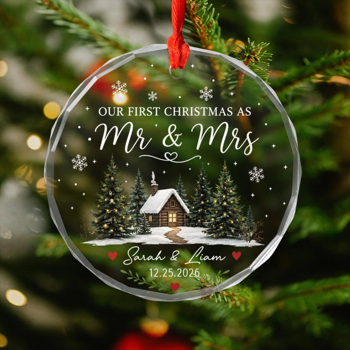 First Christmas Married - Personalized Ornament, Custom Mr and Mrs Keepsake, Winter Cabin Ornament, Newlywed Gift, Couple Ornament Gift for Wife