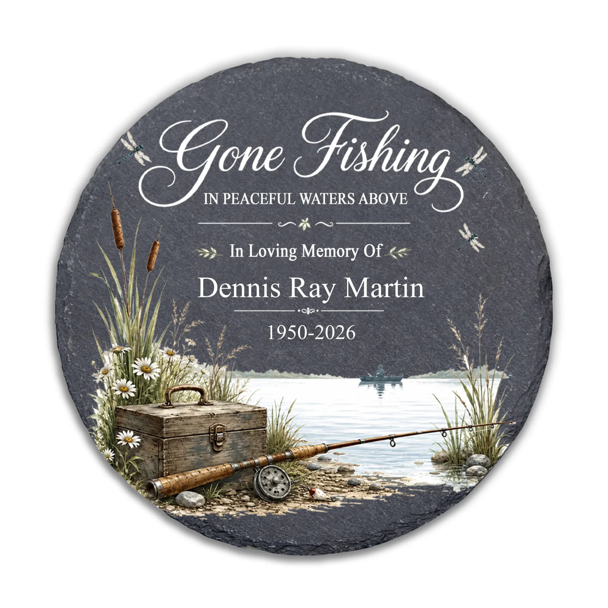 Gone Fishing In Heaven - Personalized Memorial Stone,  Fisherman Memorial, Memorial Gift