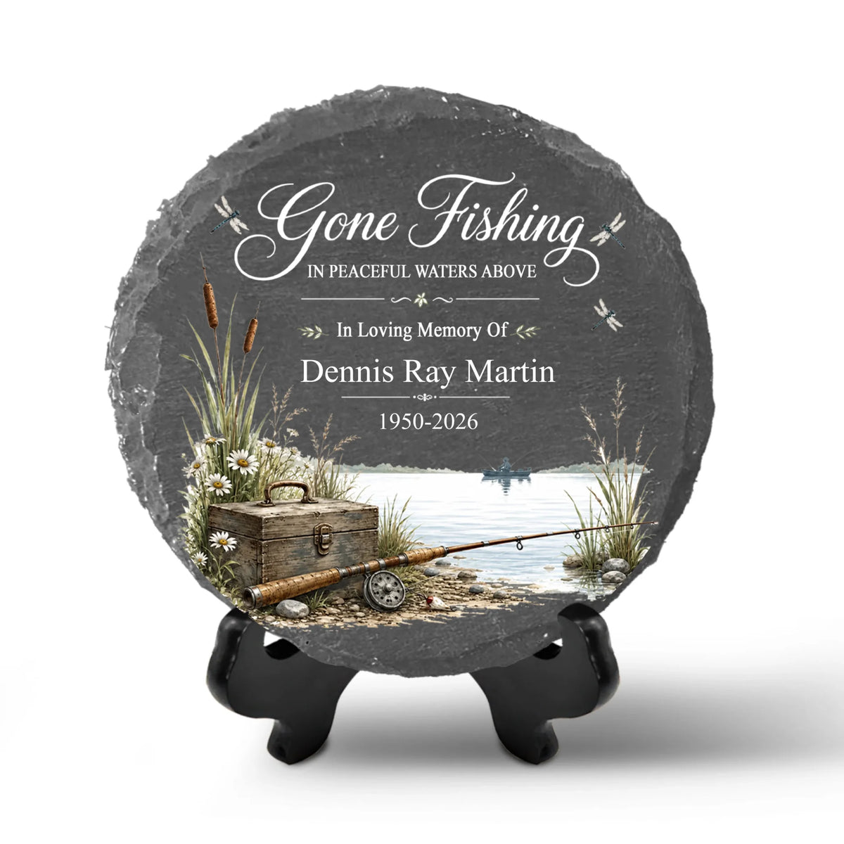 Gone Fishing In Heaven - Personalized Memorial Stone,  Fisherman Memorial, Memorial Gift