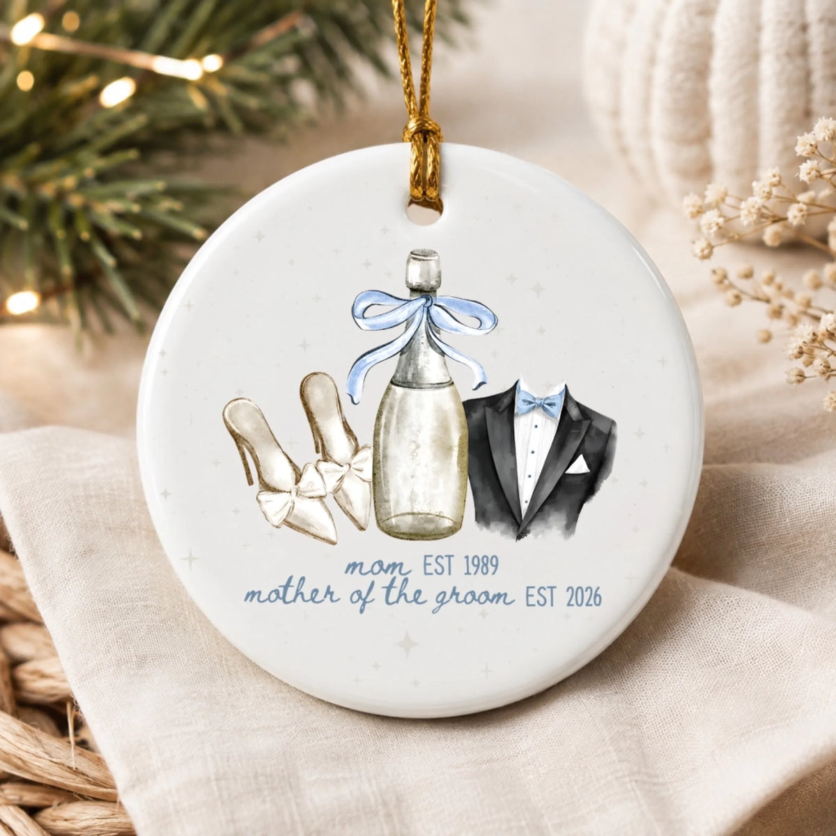 To My Mom - Personalized Ceramic Ornament, Mother Gift for Mother of the Bride, Custom Ornament from Bride, Gift From Daughter, Wedding Keepsake for Mom