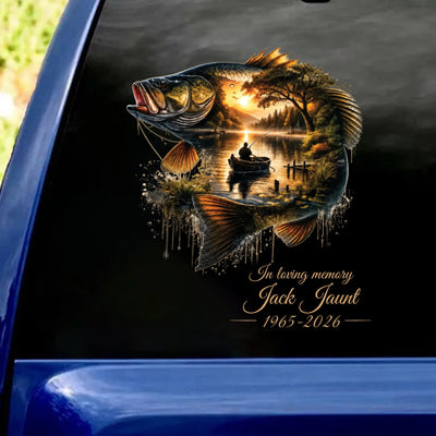 Gone Fishing, Forever in Our Hearts - Personalized Decal, In Loving Memory, Gone Fishing In Heaven Decal
