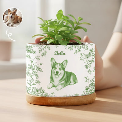 Toile De Jouy Flower Pet - Personalized Plant Pot, Custom Pet Flower Pot, Personalized Pet Memorial Planter