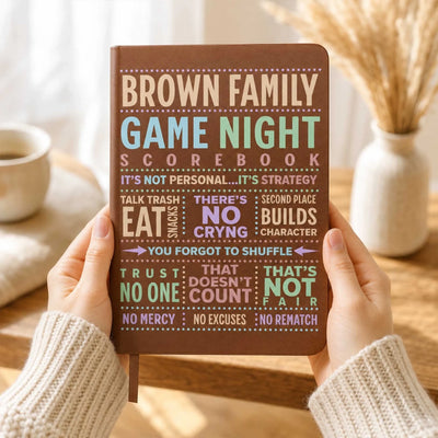 Game Night Score - Personalized Leather Journal, Custom Family Game Night Score Book, Fun Gaming Gift