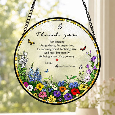 Thank You Mentor - Personalized Window Suncatcher, Thank You Suncatcher Gift For Mentor, Floral Window Hanging Keepsake, Appreciation Suncatcher