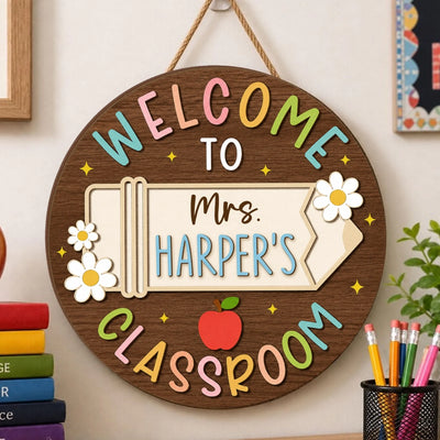 Welcome Sign - Personalized Wooden Sign, Teacher Name Door Sign, Teacher Appreciation Gifts, Classroom Decor