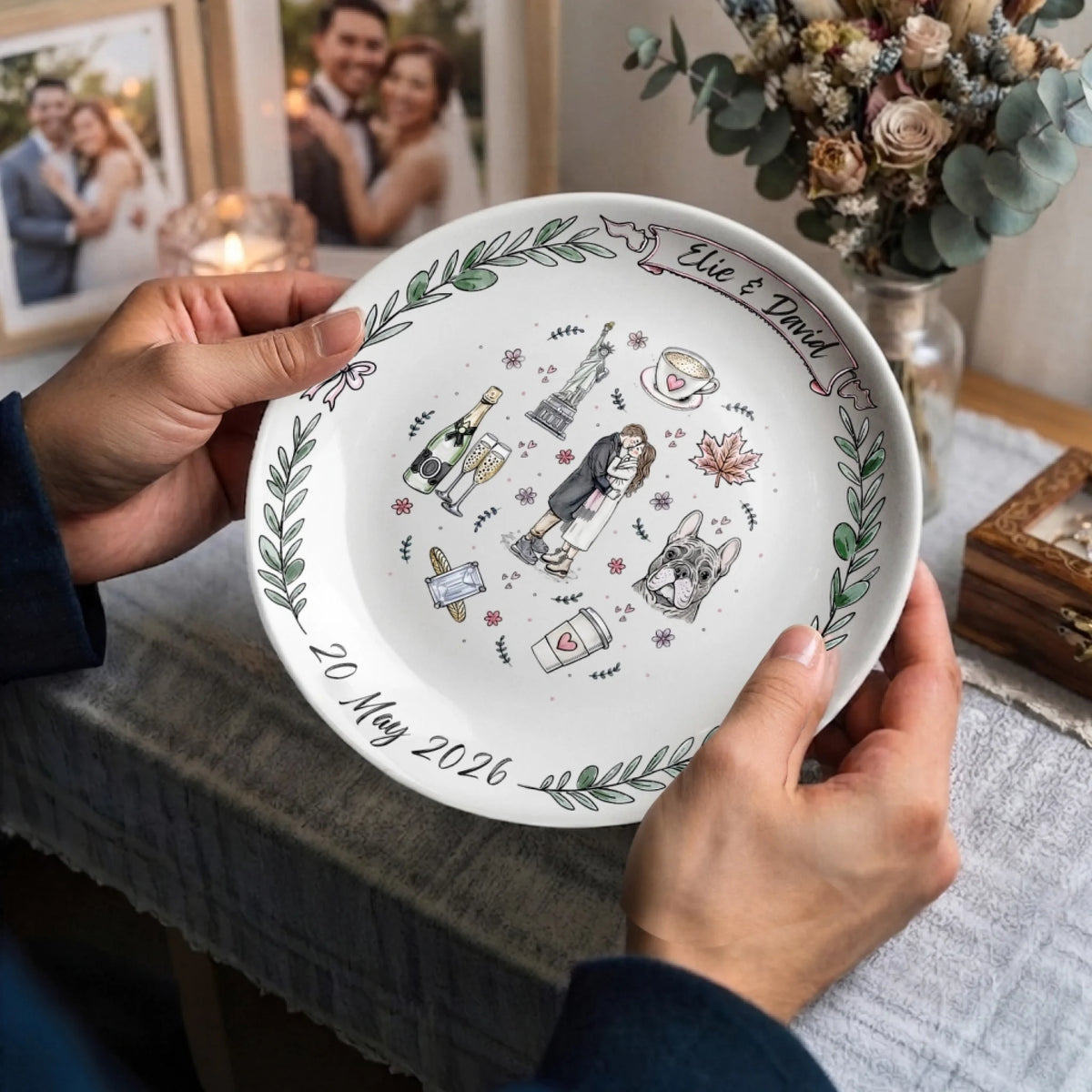 From First Date to Forever – Personalized Ceramic Round Plate, Custom Relationship Milestone With Custom Couple Name
