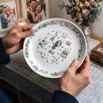 From First Date to Forever – Personalized Ceramic Round Plate, Custom Relationship Milestone With Custom Couple Name