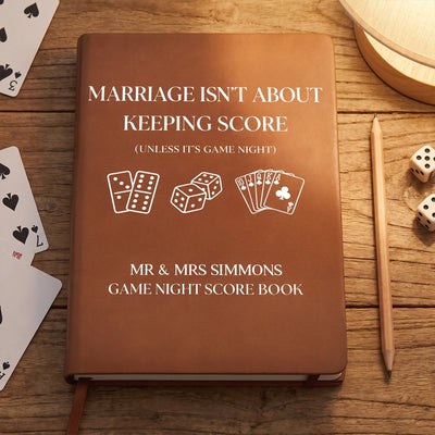 Game Night Scorekeeper - Personalized Leather Journal, Custom Name Game Score Book, Wedding Gift For New Mr & Mrs