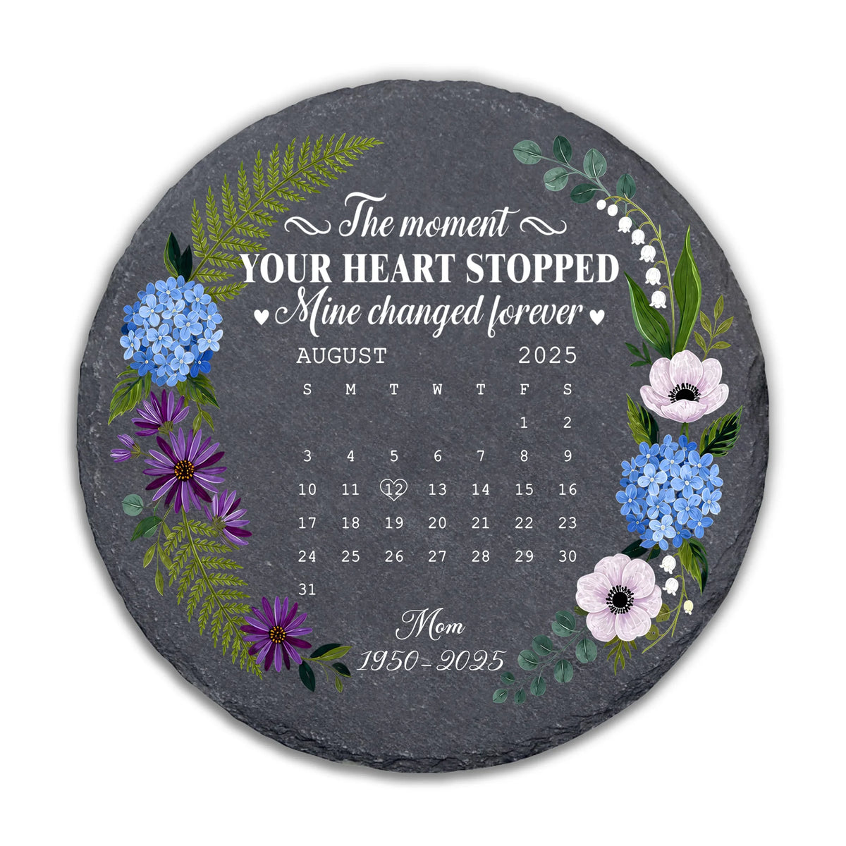 A Date My Heart Will Never Forget - Personalized Stone, Custom Memorial Calendar Garden Stone