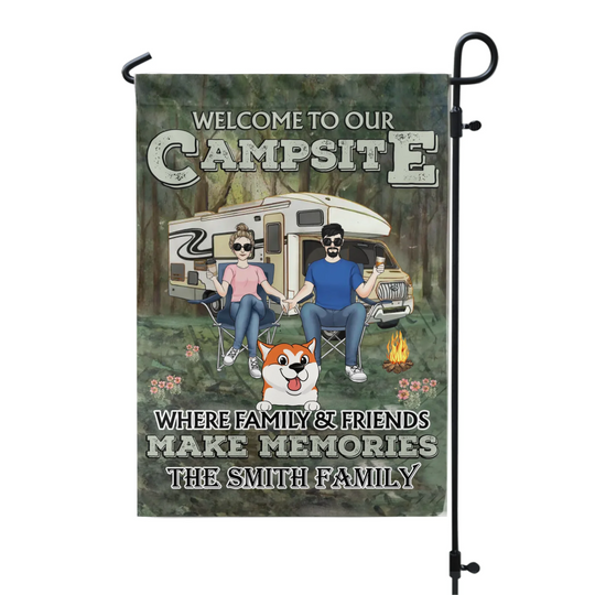 Welcome To Our Campsite Camping Couple - Personalized Garden Flag, Gift For Dog Lovers