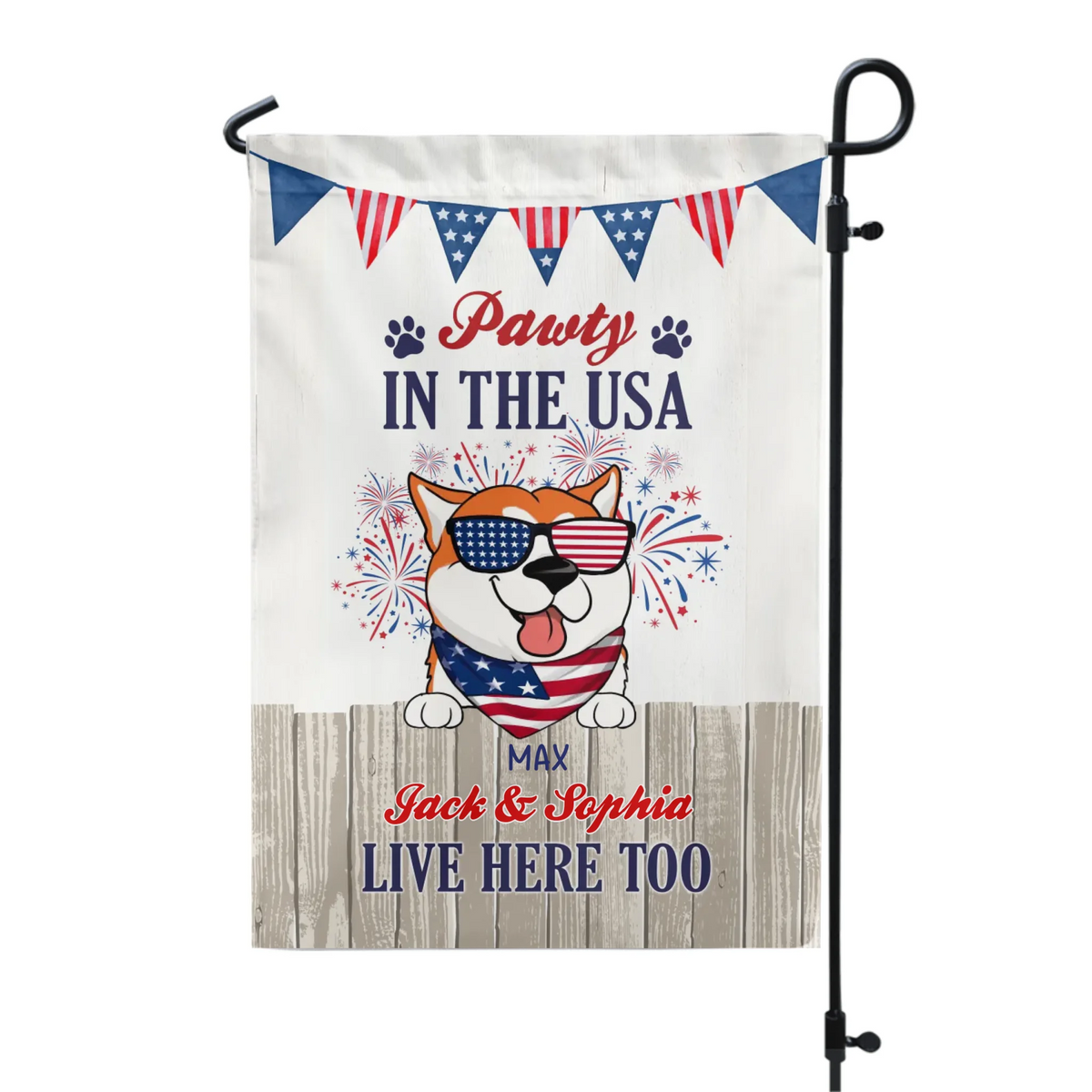 Pawty In The USA Patriotic Dog - Personalized Garden Flag, Independence Day Gift For Dog Mom, Dog Dad, Dog Lovers