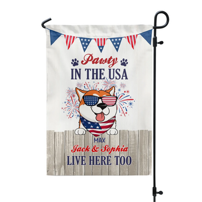 Pawty In The USA Patriotic Dog - Personalized Garden Flag, Independence Day Gift For Dog Mom, Dog Dad, Dog Lovers