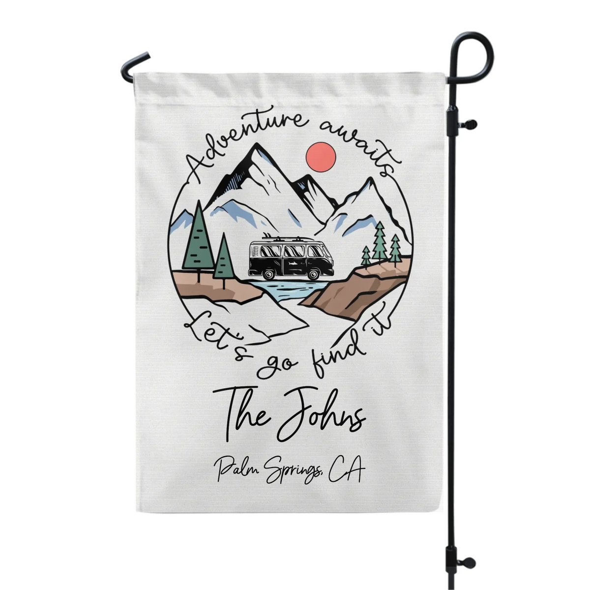 Adventure Awaits - Personalized Garden Flag, Gift For Camping Lovers
