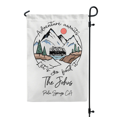 Adventure Awaits - Personalized Garden Flag, Gift For Camping Lovers