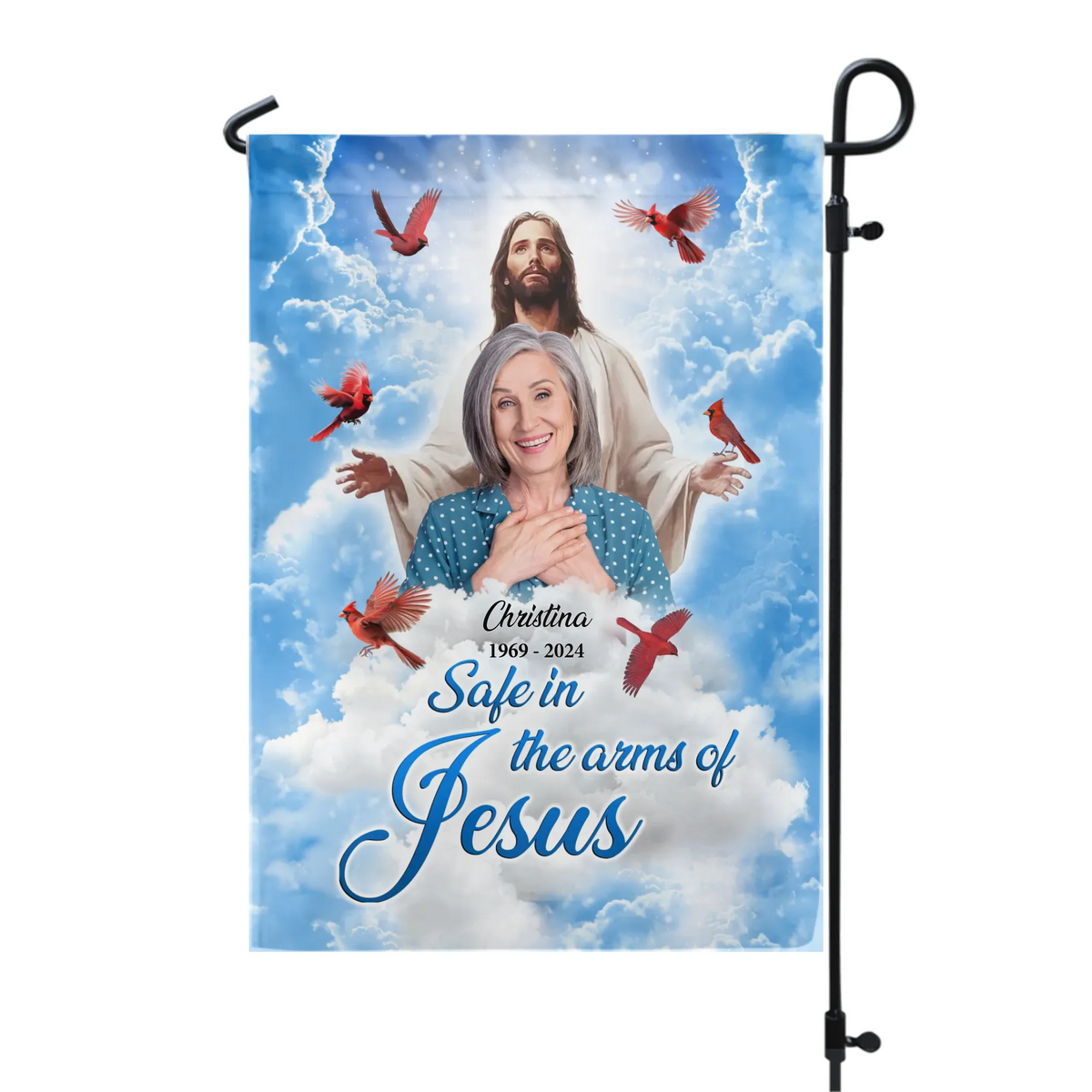 Safe In The Arms Of Jesus - Personalized Garden Flag, Memorial Gift, Sympathy Gift - GF172