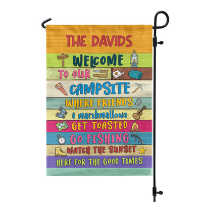 Welcome To Our Campsite Where Friends & Marshmallows Get Toasted - Personalized Garden Flag, Gift For Camping Lovers - GF87AN