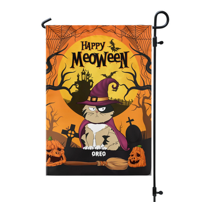 Cat Witch Happy Meoween - Personalized Garden Flag, Gift For Cat Lovers, Halloween Gift - GF146AN