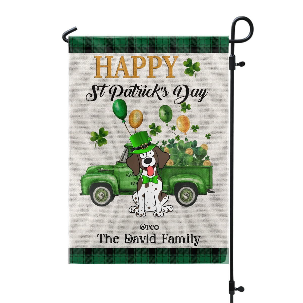 St Patrick's Day, Truck With Shamrock Balloons - Personalized Garden Flag, Gift For St. Patrick's Day