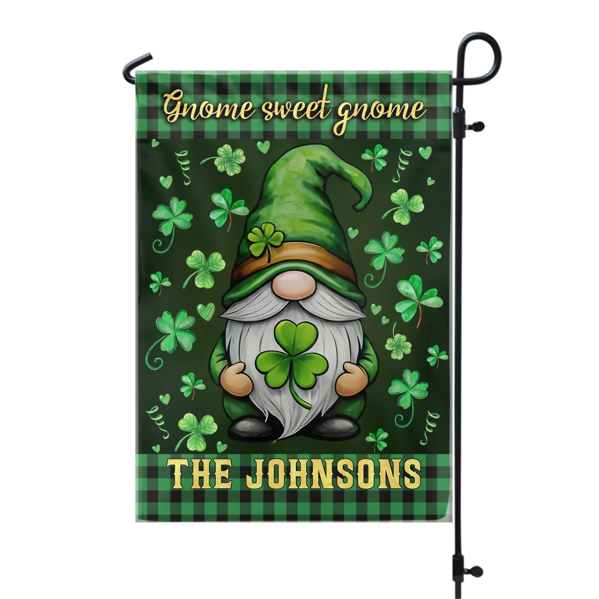 Irish St. Patrick’s Day Gnome Sweet Gnome - Personalized Garden Flag, St. Patrick’s Day Home Decor, Lucky Charm Flag, Irish Gift