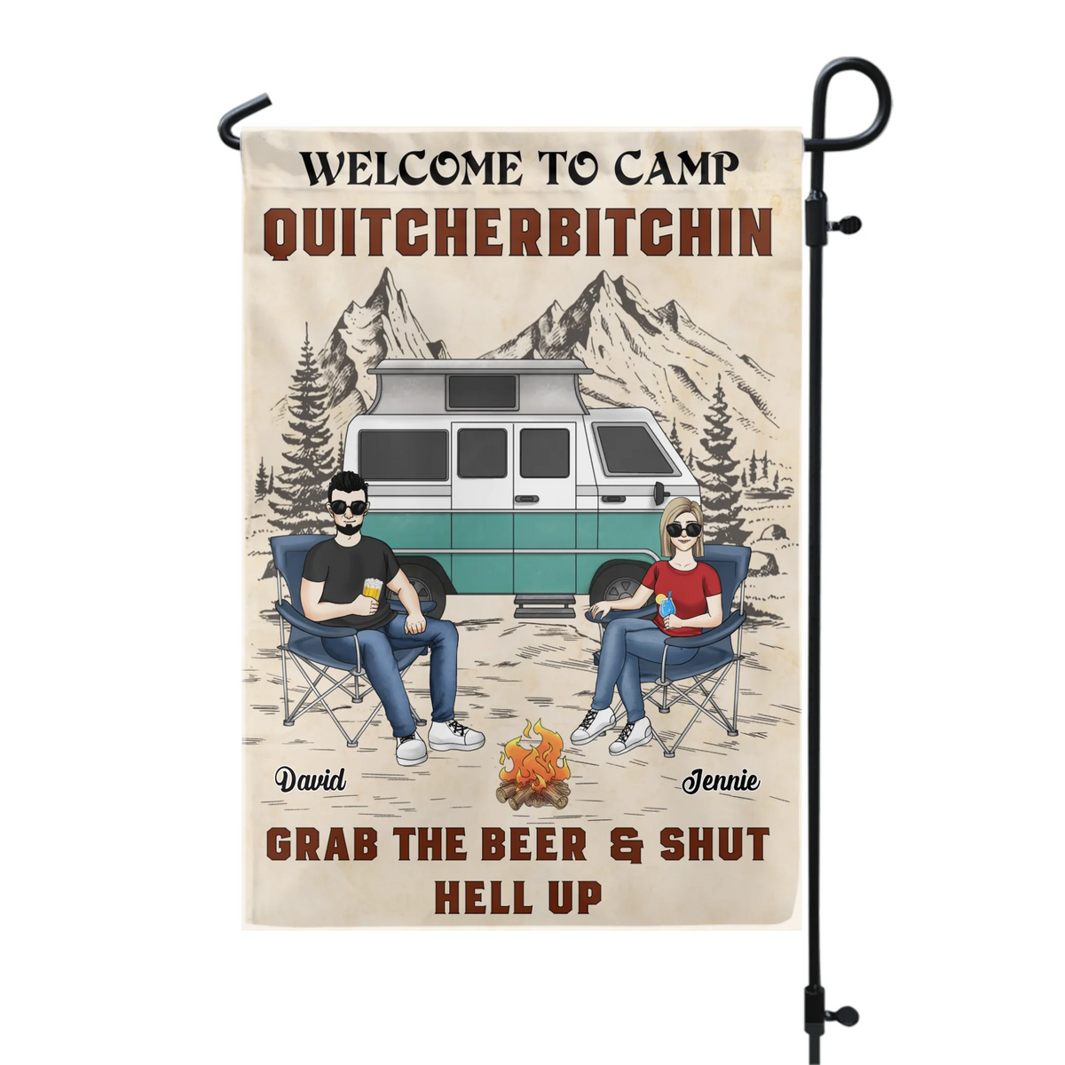 Welcome To Camp Quitcherbitchin - Personalized Garden Flag, Camping Flag, Gift for Camper