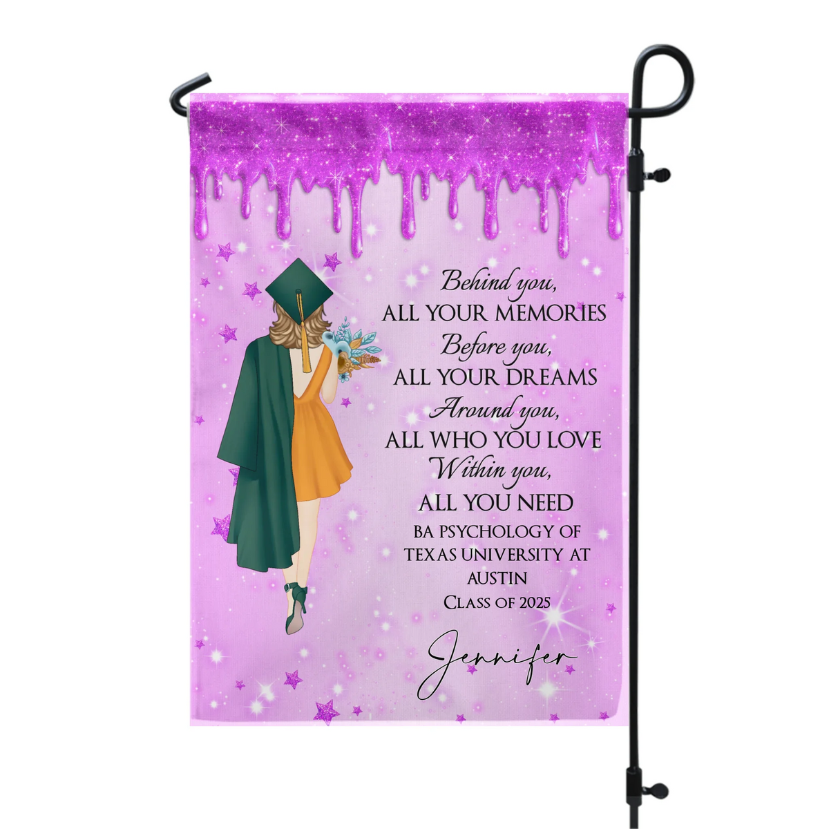 Behind You All Your Memories - Personalized Garden Flag, Graduation Gift for Her, 2025 Senior Gift
