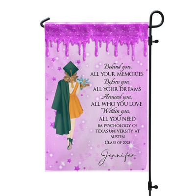Behind You All Your Memories - Personalized Garden Flag, Graduation Gift for Her, 2025 Senior Gift