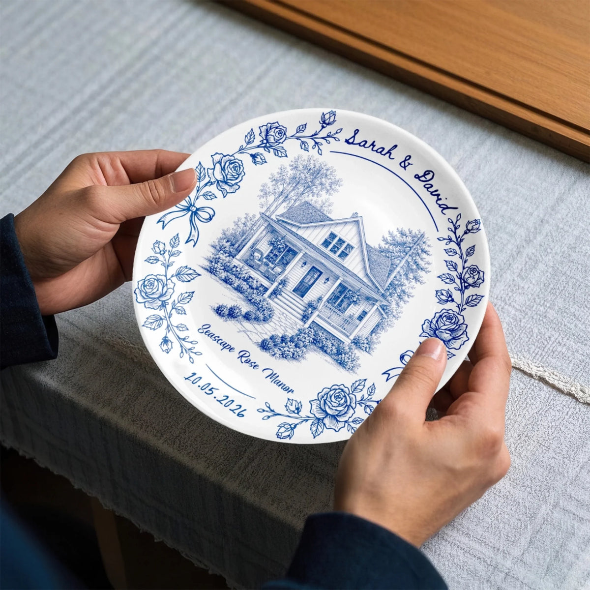 A House Made Home by Love - Personalized Ceramic Round Plate, Custom Family Name and Date Plate, New Home Keepsake