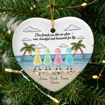 Every Piece of Sea Glass Tells a Story of Friendship - Personalized Ceramic Ornament, Custom Sea Glass Names, Coastal Christmas Keepsake, Gift for Best Friends