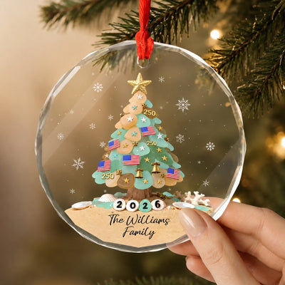 Home Is Where Our Family and Freedom Shine - Personalized Glass Ornament, Custom Last Name Ornament, Red White and Blue Christmas Decor, Patriotic Family Keepsake