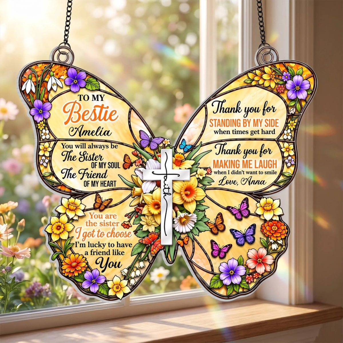 The Sister I Got to Choose – Personalized Acrylic Suncatcher, Custom Best Friend Butterfly Suncatcher, Bestie Gift