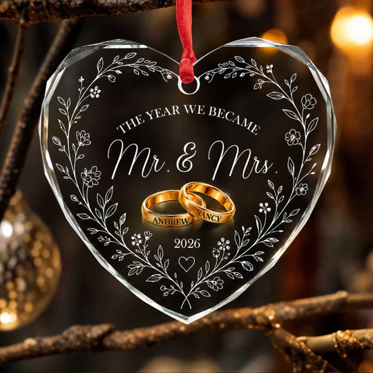 First Christmas The Year We Became Mr & Mrs - Personalized Glass Ornament, Gift For Couple, Engaged Gift, Married Gift
