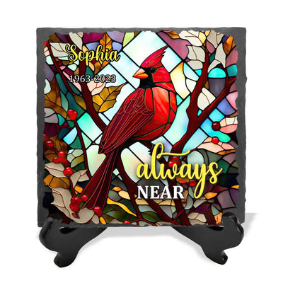 Cardinal Always Near Stained Glass - Personalized Memorial Stone, Memorial Gift - MS64