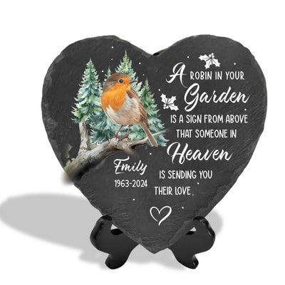 A Robin In Your Garden Is A Sign From Above - Personalized Memorial Stone, Sympathy Gift, Memoial Gift For Loss Of Love One - MS75