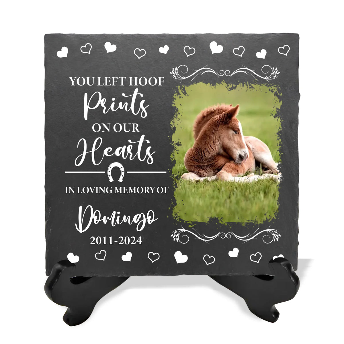 You Left Hoof Prints On Our Hearts - Personalized Pony Horse Memorial Stone, Memorial Gift for Loss of Loved Horse - MS79