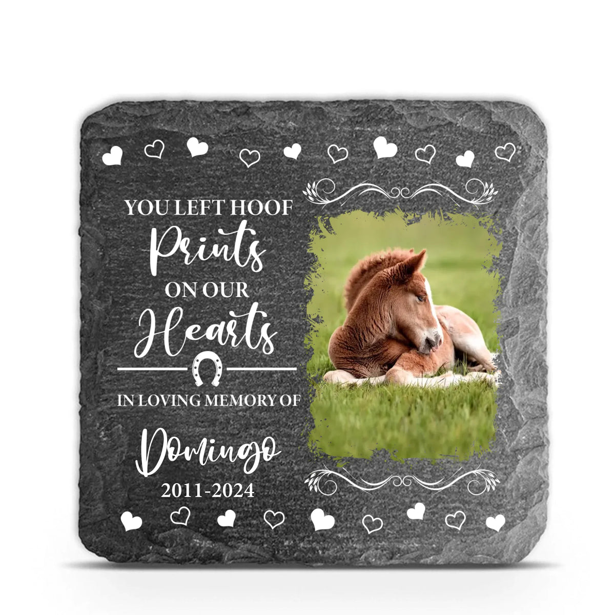 You Left Hoof Prints On Our Hearts - Personalized Pony Horse Memorial Stone, Memorial Gift for Loss of Loved Horse - MS79