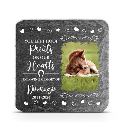 You Left Hoof Prints On Our Hearts - Personalized Pony Horse Memorial Stone, Memorial Gift for Loss of Loved Horse - MS79