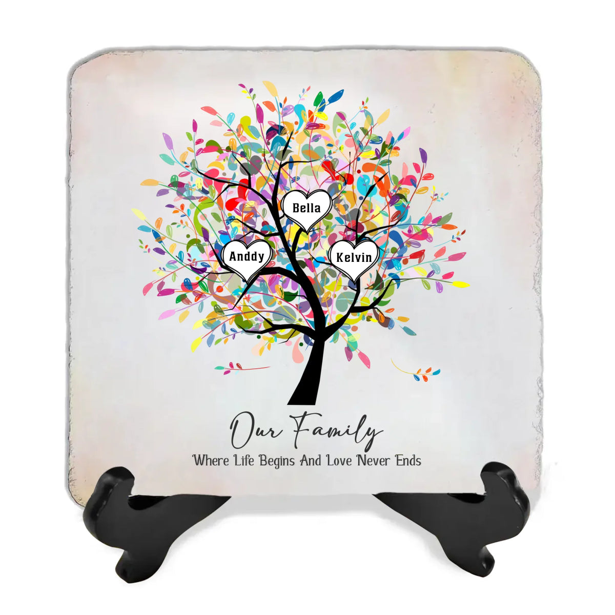 Our Family Where Life Begins And Love Never Ends - Personalized Stone, Family Decor - MS84