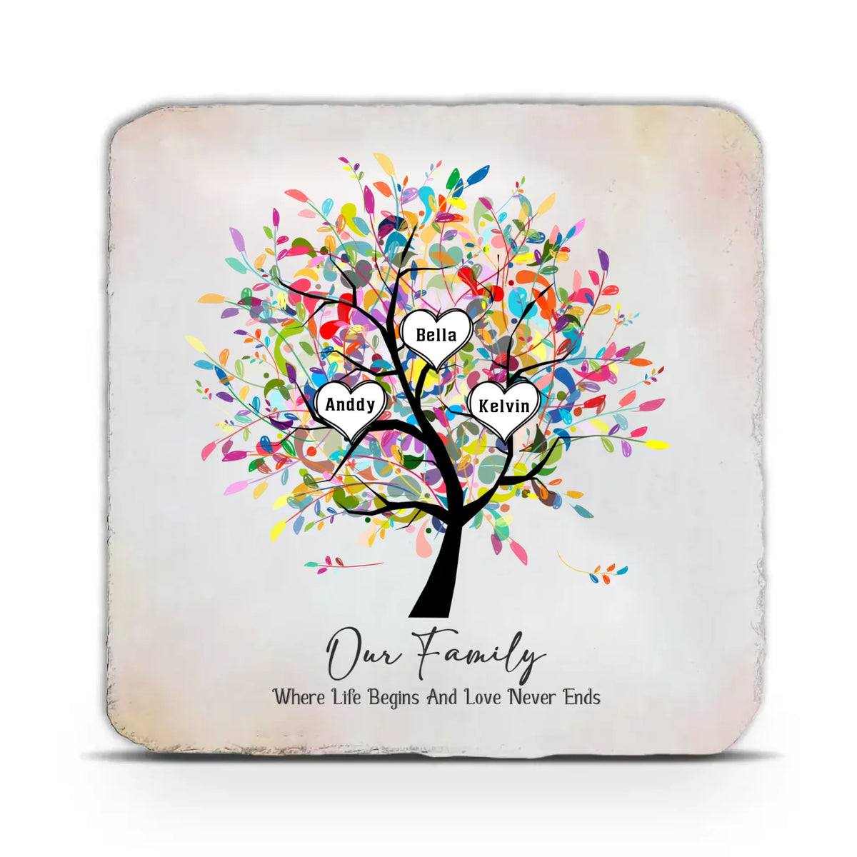 Our Family Where Life Begins And Love Never Ends - Personalized Stone, Family Decor - MS84