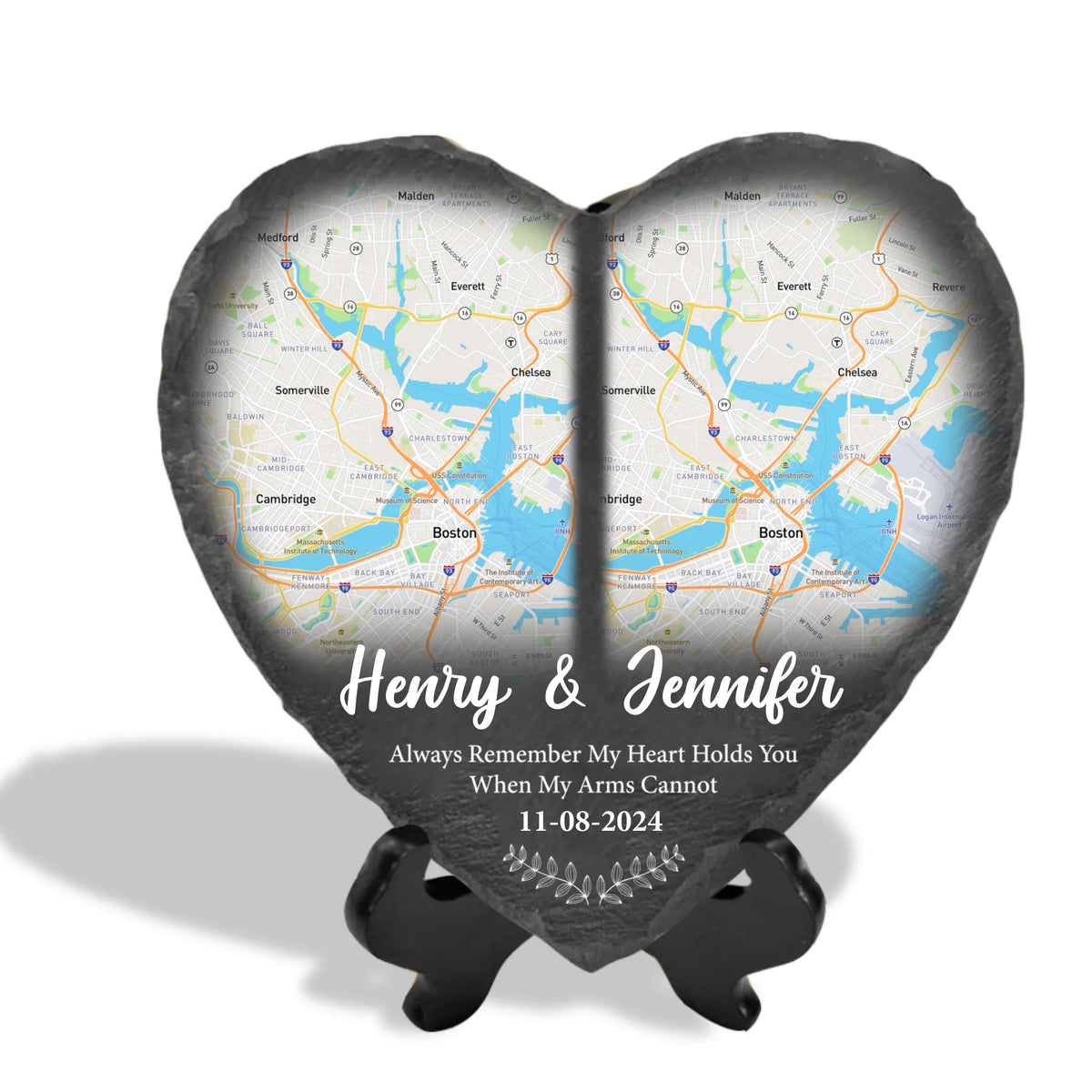 Always Remember My Heart Holds You When My Arms Cannot - Personalized Stone, Heart Shaped Map for Long Distance Relationships - MS486TL