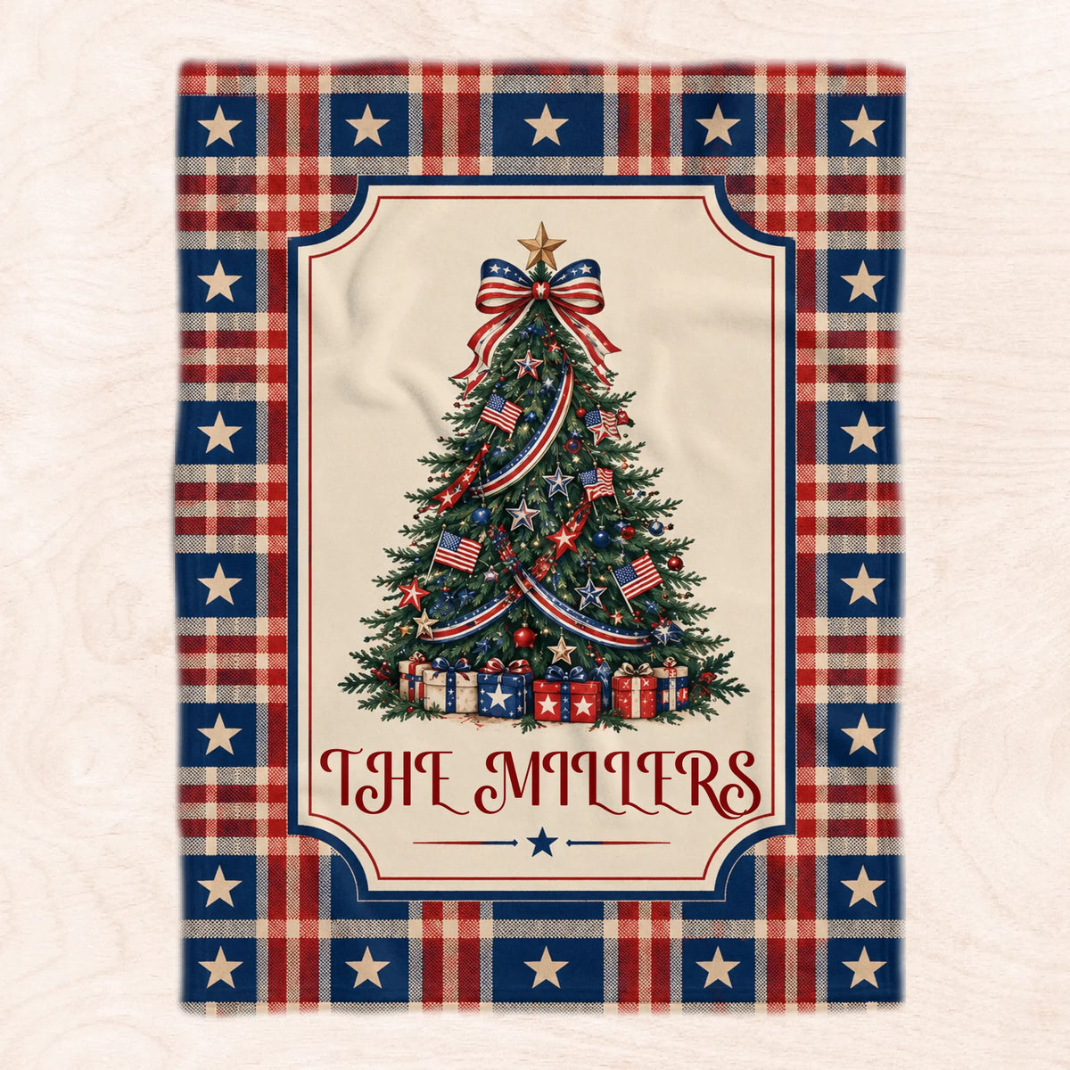 Stars, Stripes and Christmas - Personalized Blanket, Custom Patriotic Christmas Family Blanket