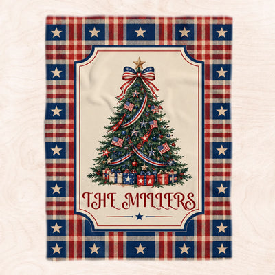 Stars, Stripes and Christmas - Personalized Blanket, Custom Patriotic Christmas Family Blanket