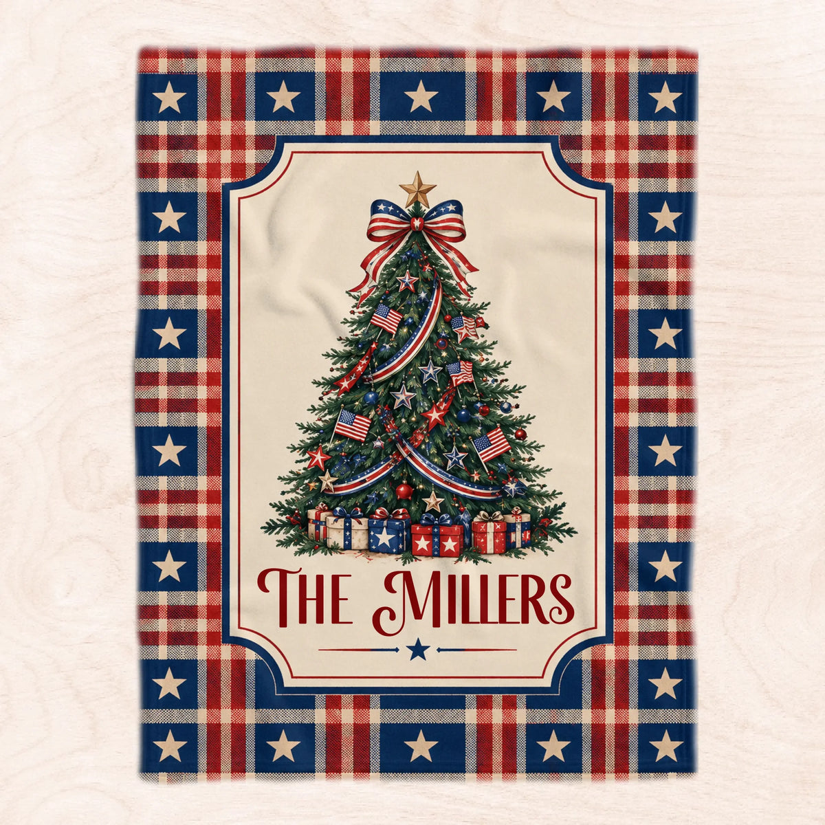 Stars, Stripes and Christmas - Personalized Blanket, Custom Patriotic Christmas Family Blanket