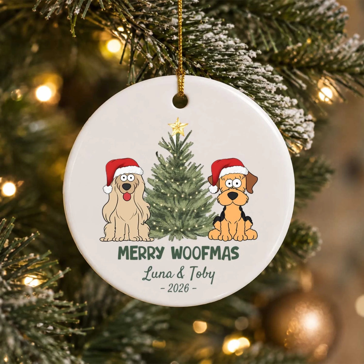 Merry Woofmas - Personalized Ornament, Custom Pet Name Christmas Ornament, Gift for Pet Lovers