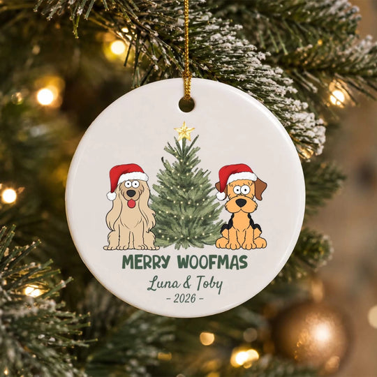 Merry Woofmas - Personalized Ornament, Custom Pet Name Christmas Ornament, Gift for Pet Lovers