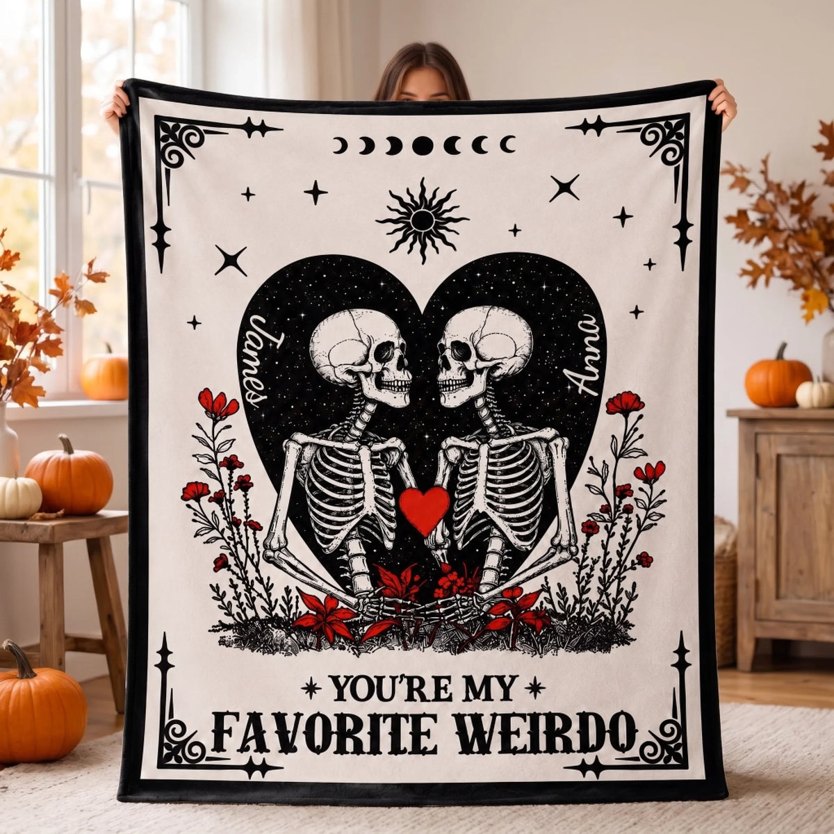 You're My Favorite Weirdo - Personalized Blanket, Custom Couple Name Blanket, Gift For Couple In Halloween