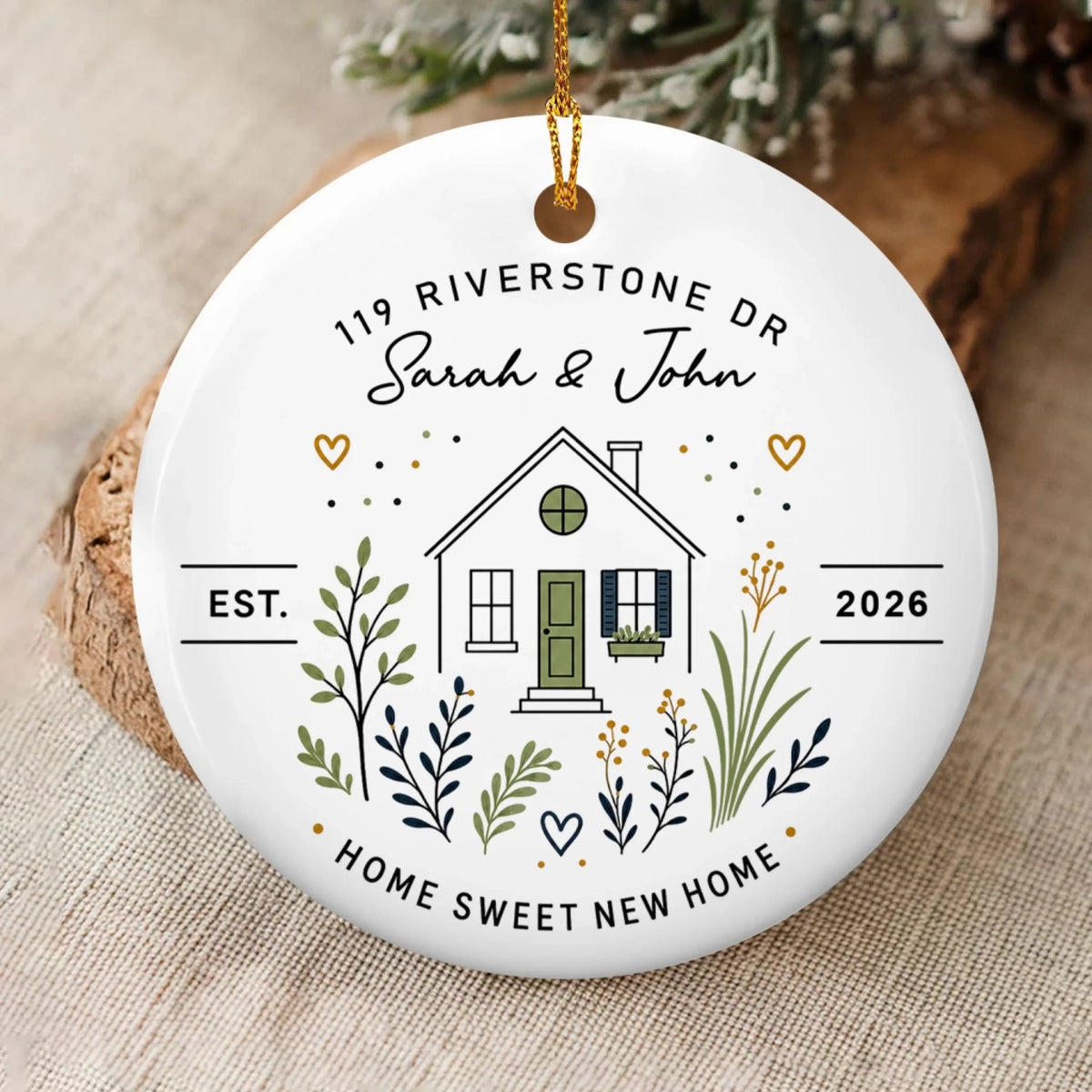 Home Sweet New Home- Personalized Ceramic Ornament, New Home Ornament With Custom Address Names Year, Housewarming Gift For Couple, First Home Keepsake