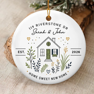 Home Sweet New Home- Personalized Ceramic Ornament, New Home Ornament With Custom Address Names Year, Housewarming Gift For Couple, First Home Keepsake
