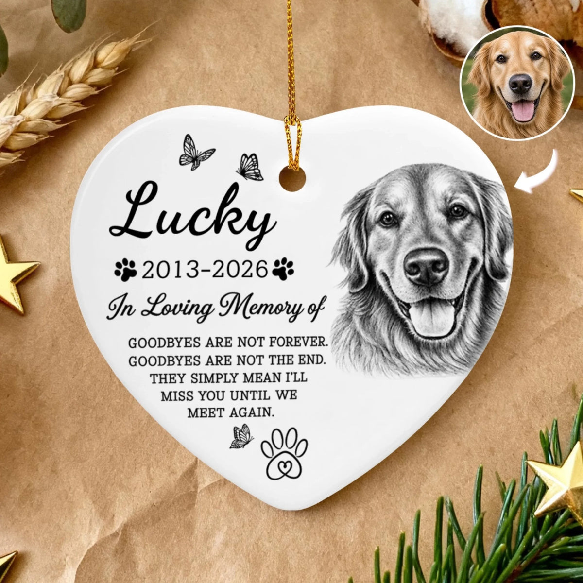 In Loving Memory Of My Best Friend – Personalized Ceramic Ornament, Custom Pet Photo Ornament, Memorial Charcoal Pet Portrait Gift
