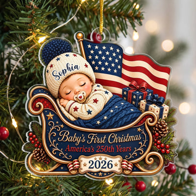 Patriotic First Christmas 2026- Personalized Acrylic Ornament, America 250th Anniversary Ornament, Newborn Keepsake, New Baby Ornament, Patriotic Ornament